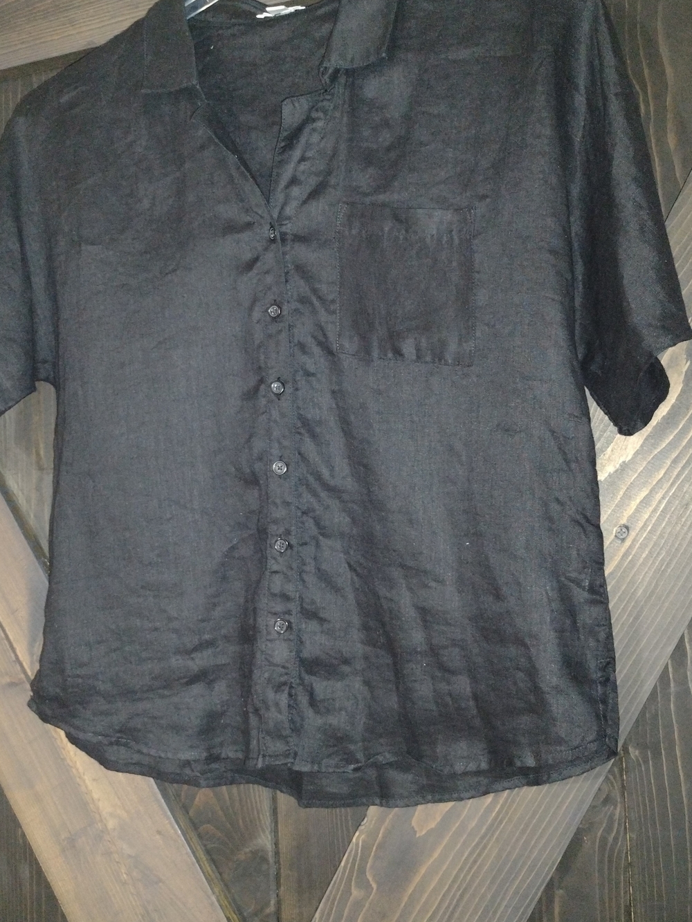 Garnet Hill 100% Linen Black Short-Sleeve Button-up Shirt - Women - Picture 3 of 8